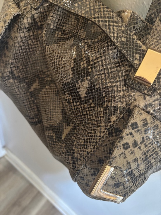 Michael Kors Python Snake-Print Shoulder Bag in Brown and Black